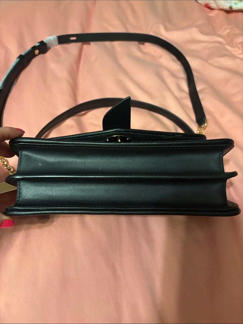 Michael Kors Black and White MK Logo Shoulder Bag with Gold Hardware